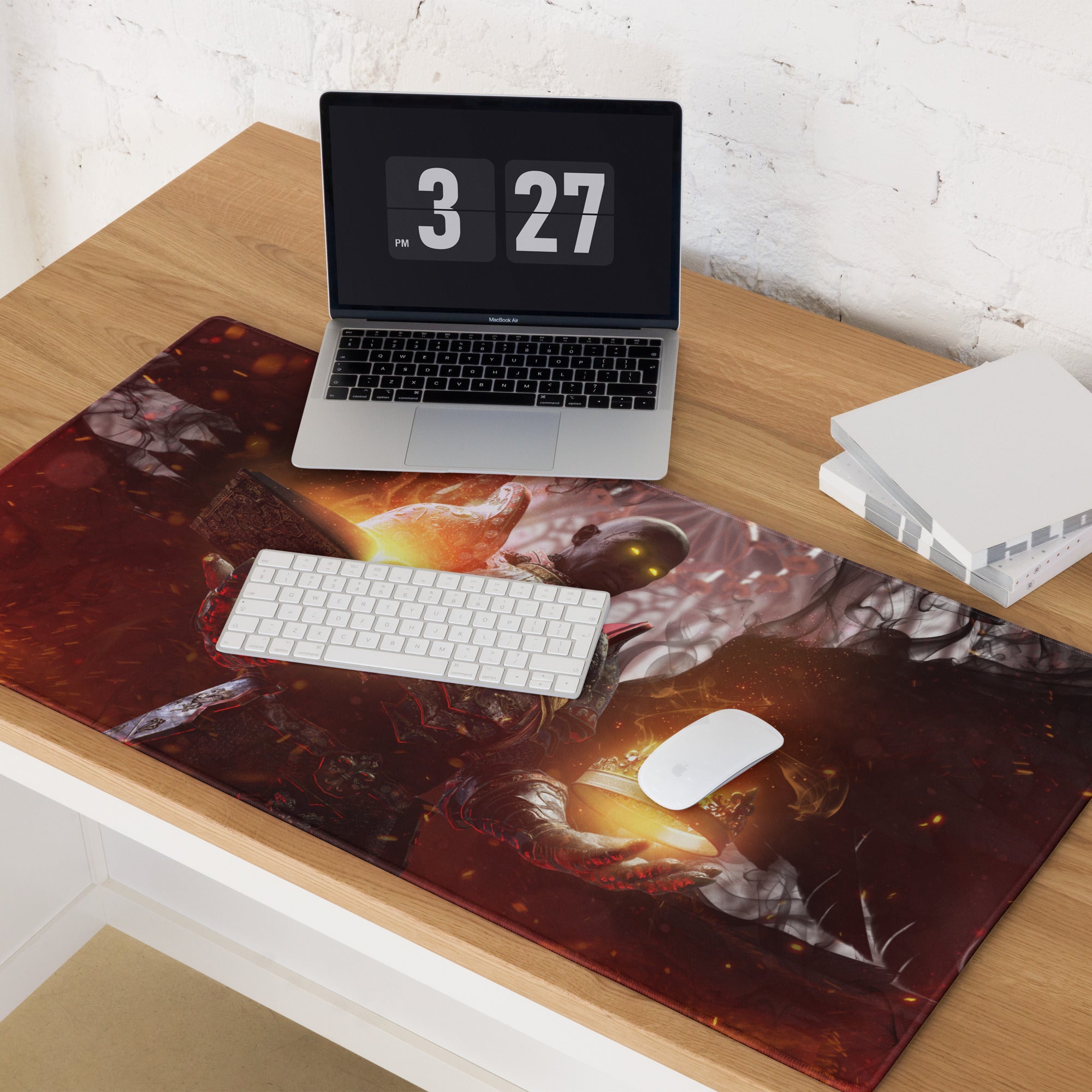 Gaming Mouse Pad Non Slip Desk Mat Fiery Red Black Fantasy Warrior With Epic Fantasy Artwork For Pro Gaming Setup