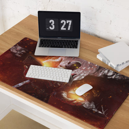 Gaming Mouse Pad Non Slip Desk Mat Fiery Red Black Fantasy Warrior With Epic Fantasy Artwork For Pro Gaming Setup