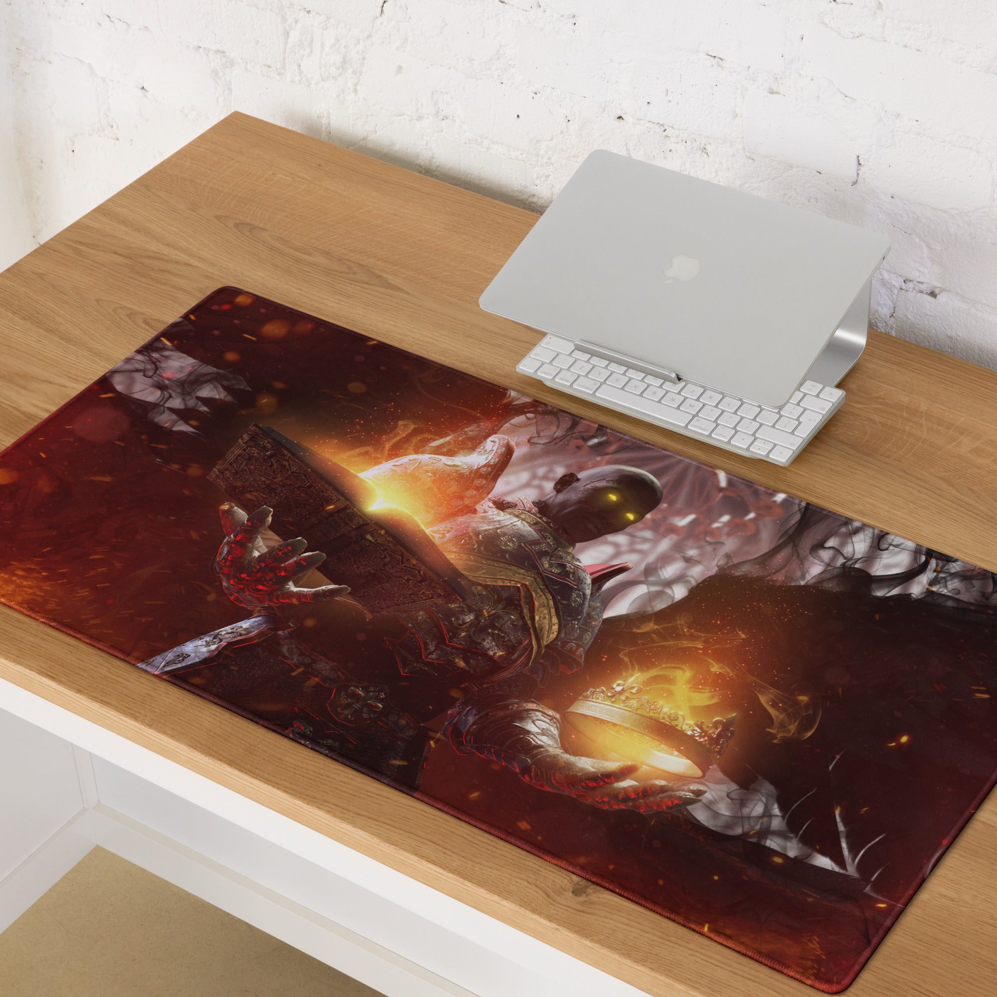 Gaming Mouse Pad Non Slip Desk Mat Fiery Red Black Fantasy Warrior With Epic Fantasy Artwork For Pro Gaming Setup