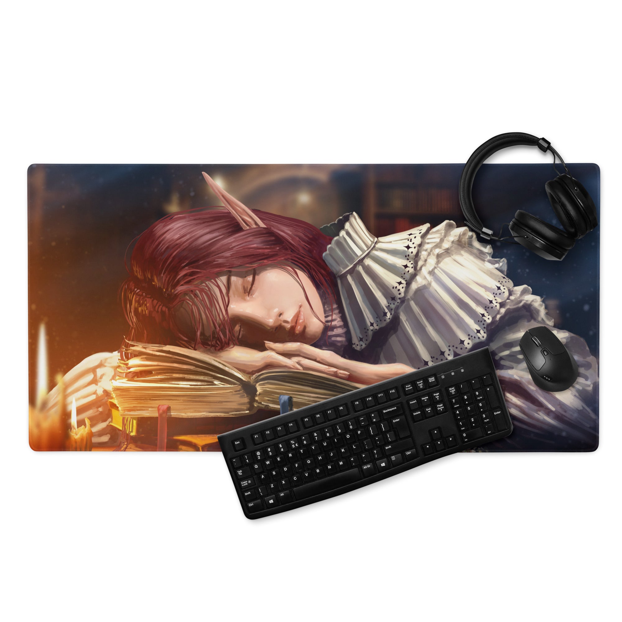 Gamer Mouse Pad Red Anime Desk Setup Manga Style Digital Illustration For Gaming Desk Large Non Slip