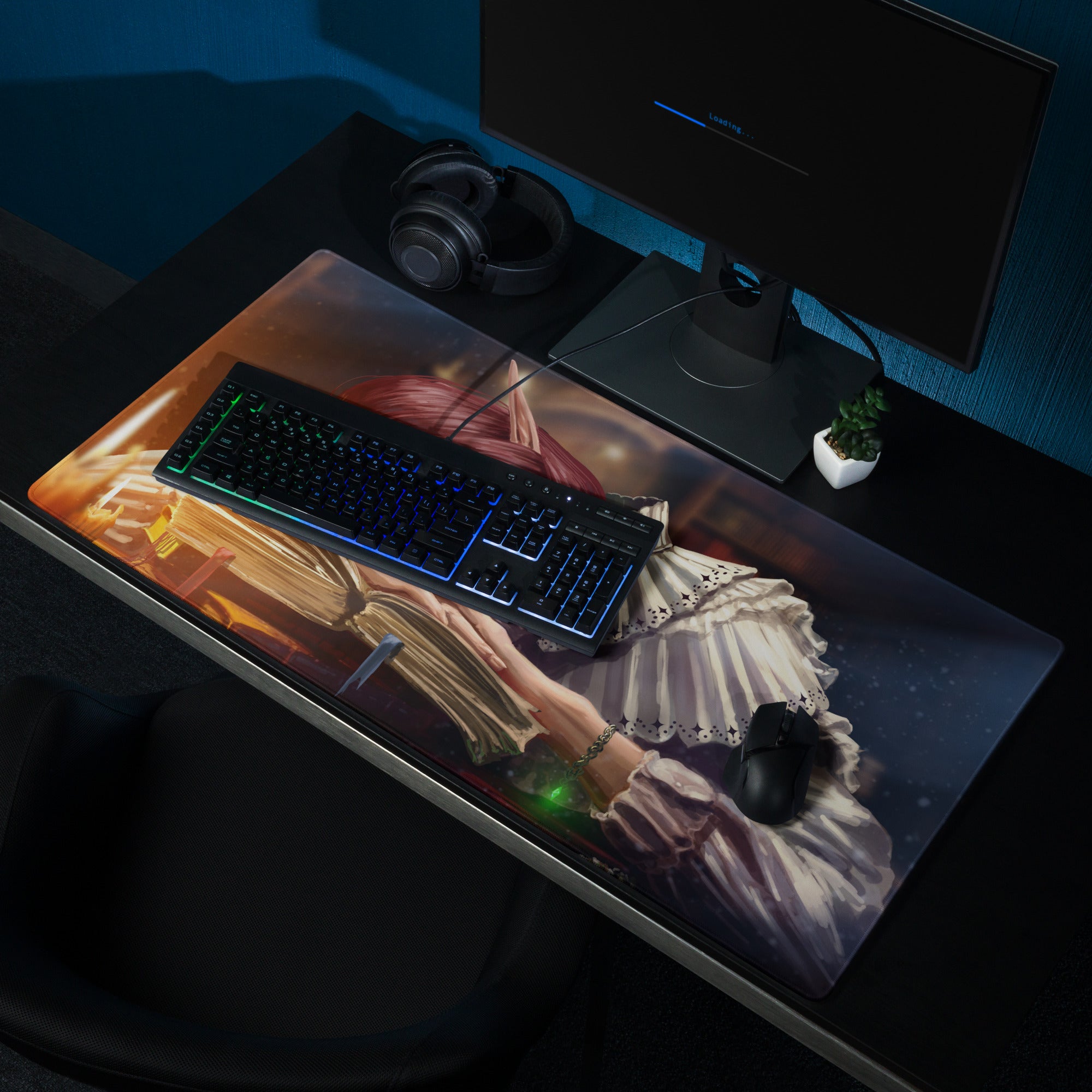 Gamer Mouse Pad Red Anime Desk Setup Manga Style Digital Illustration For Gaming Desk Large Non Slip