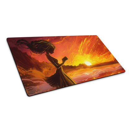 Gamer Mouse Pad Fiery Orange Sunset for Gaming Setup Large Desk Mat in Epic Digital Art Style