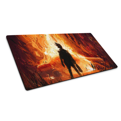 Fiery Orange Black Abstract Warrior Gaming Mouse Pad Large Non Slip Surface Edge Stitching for Dota CSGO