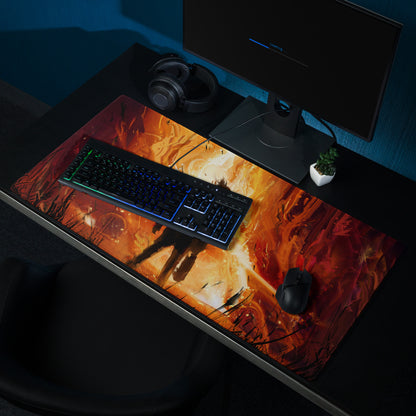 Fiery Orange Black Abstract Warrior Gaming Mouse Pad Large Non Slip Surface Edge Stitching for Dota CSGO