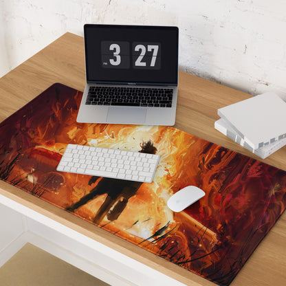 Fiery Orange Black Abstract Warrior Gaming Mouse Pad Large Non Slip Surface Edge Stitching for Dota CSGO