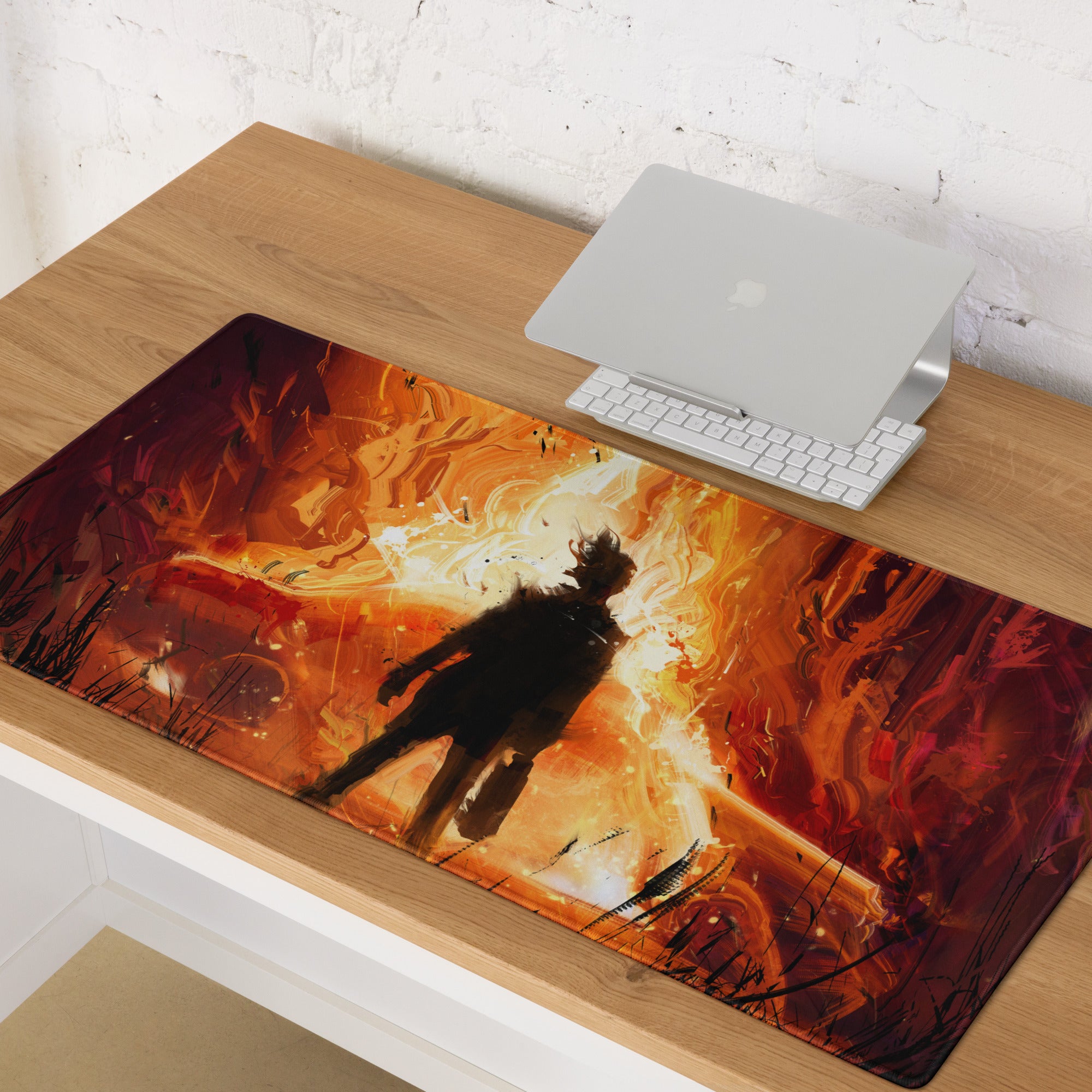 Fiery Orange Black Abstract Warrior Gaming Mouse Pad Large Non Slip Surface Edge Stitching for Dota CSGO