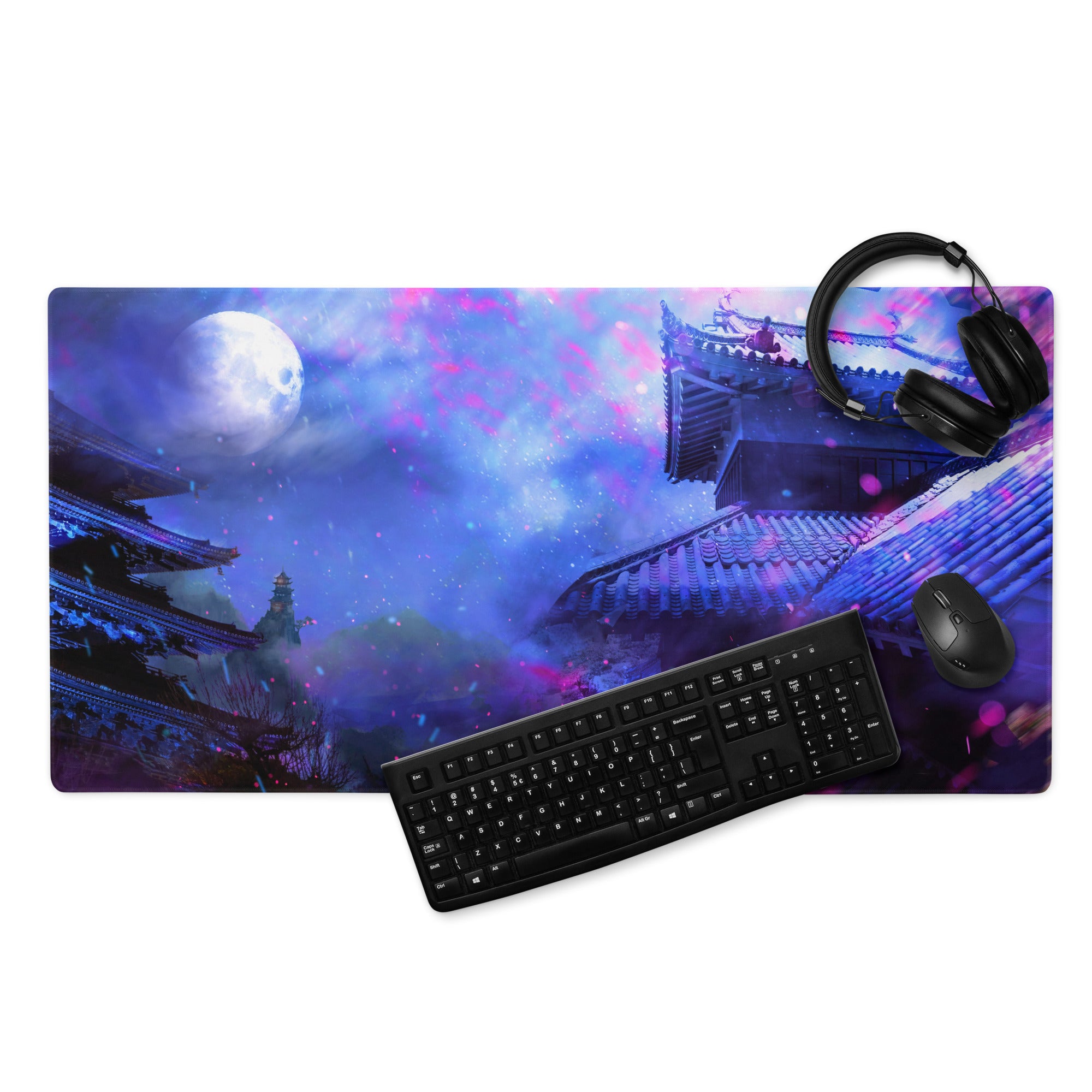 Gaming Mouse Pad Purple Blue Neon For Gaming Desk Large Non Slip Surface Digital Art Fantasy Cosmos