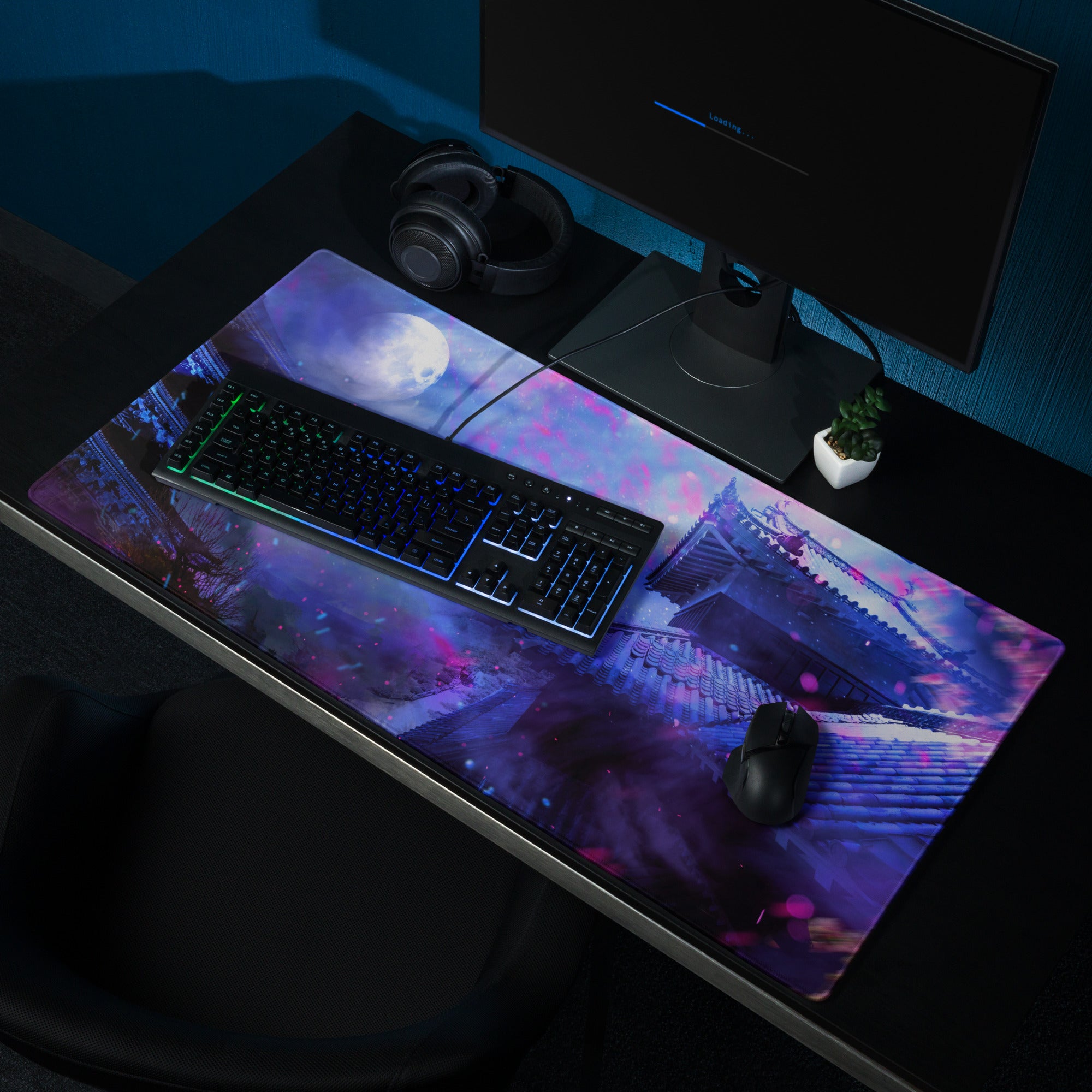 Gaming Mouse Pad Purple Blue Neon For Gaming Desk Large Non Slip Surface Digital Art Fantasy Cosmos