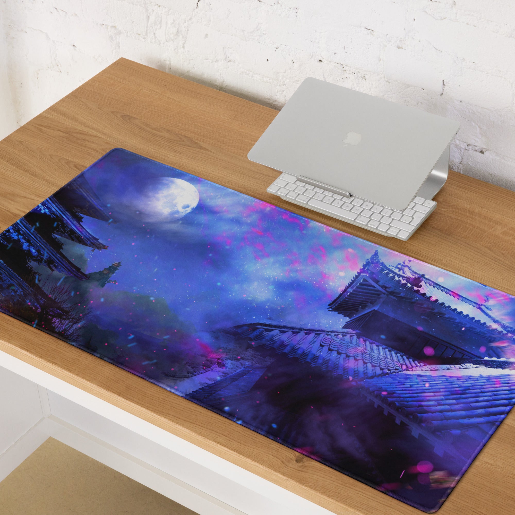 Gaming Mouse Pad Purple Blue Neon For Gaming Desk Large Non Slip Surface Digital Art Fantasy Cosmos