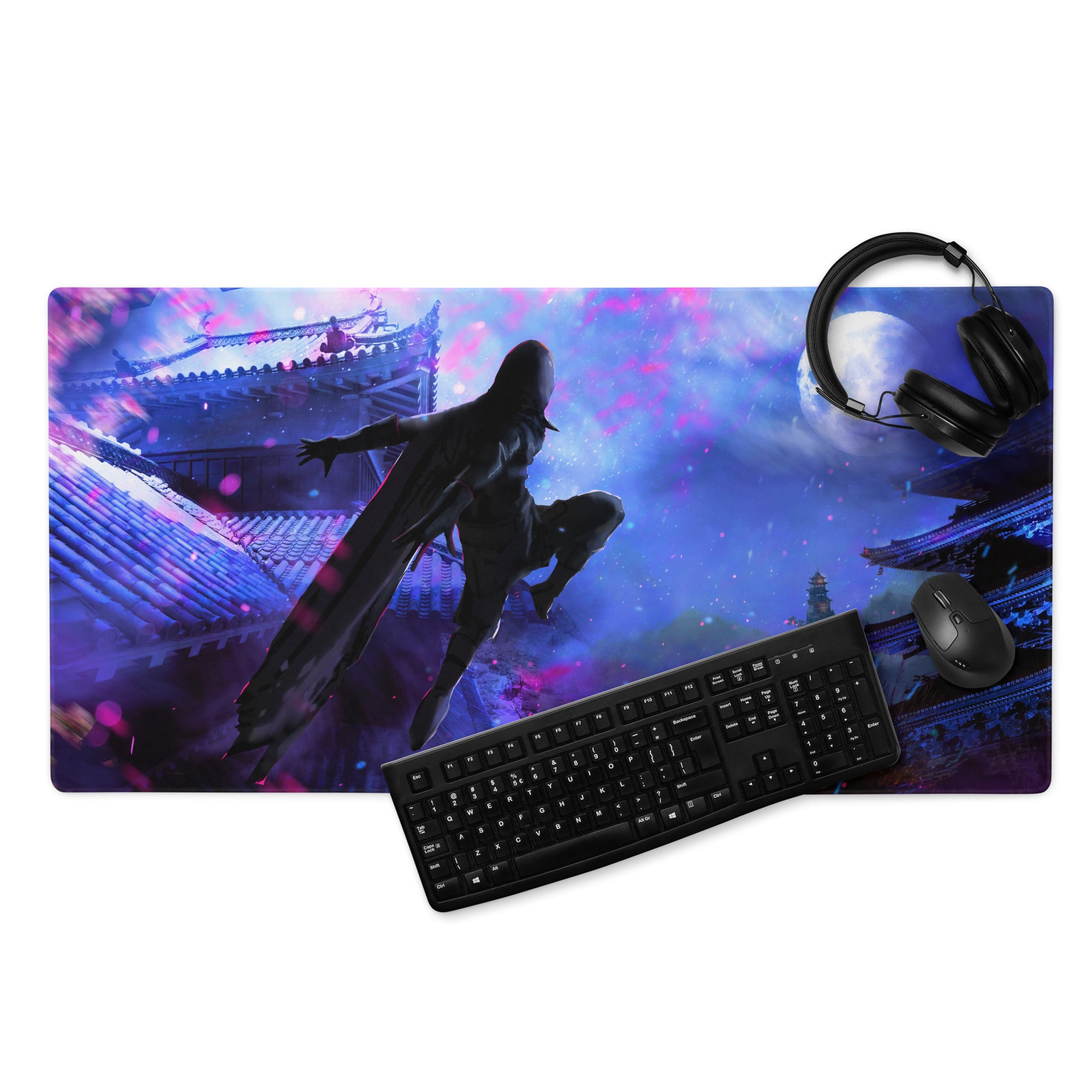 Gamer Mouse Pad Purple And Blue Nebula Theme For Gaming Desk Setup Neon Cyberpunk Art Style Large Size