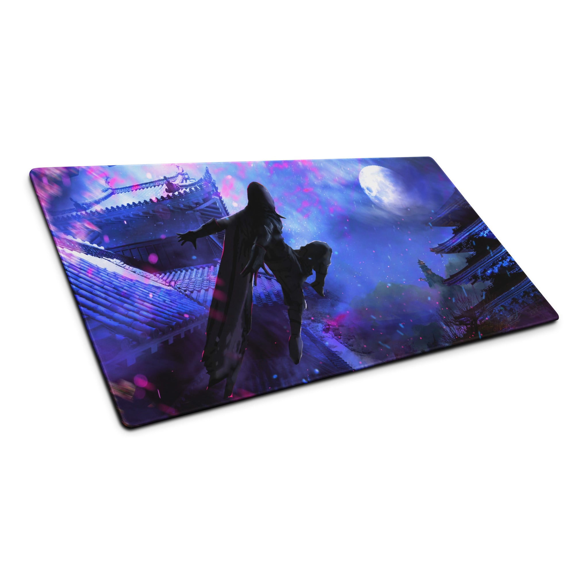 Gamer Mouse Pad Purple And Blue Nebula Theme For Gaming Desk Setup Neon Cyberpunk Art Style Large Size