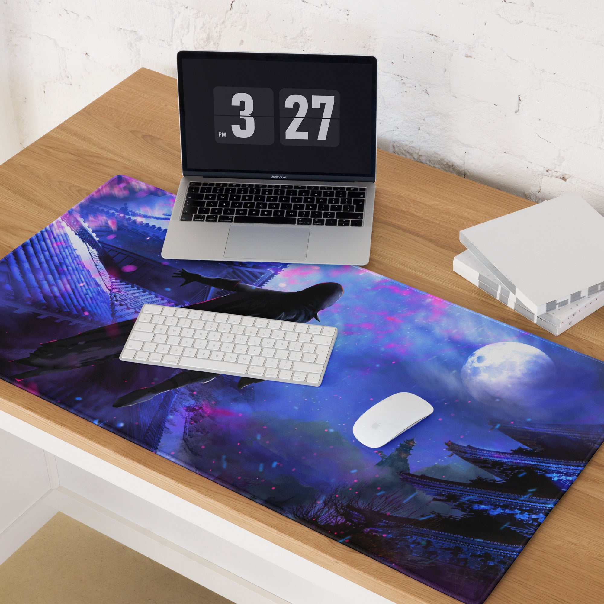 Gamer Mouse Pad Purple And Blue Nebula Theme For Gaming Desk Setup Neon Cyberpunk Art Style Large Size