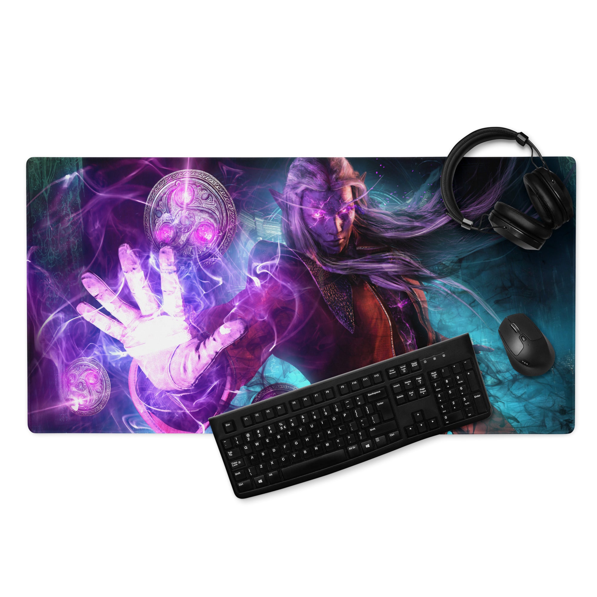 Large Gaming Mouse Pad Extended Desk Mat Purple Blue Neon Fantasy Art Style For Epic Gamer Battlestation Non Slip Surface