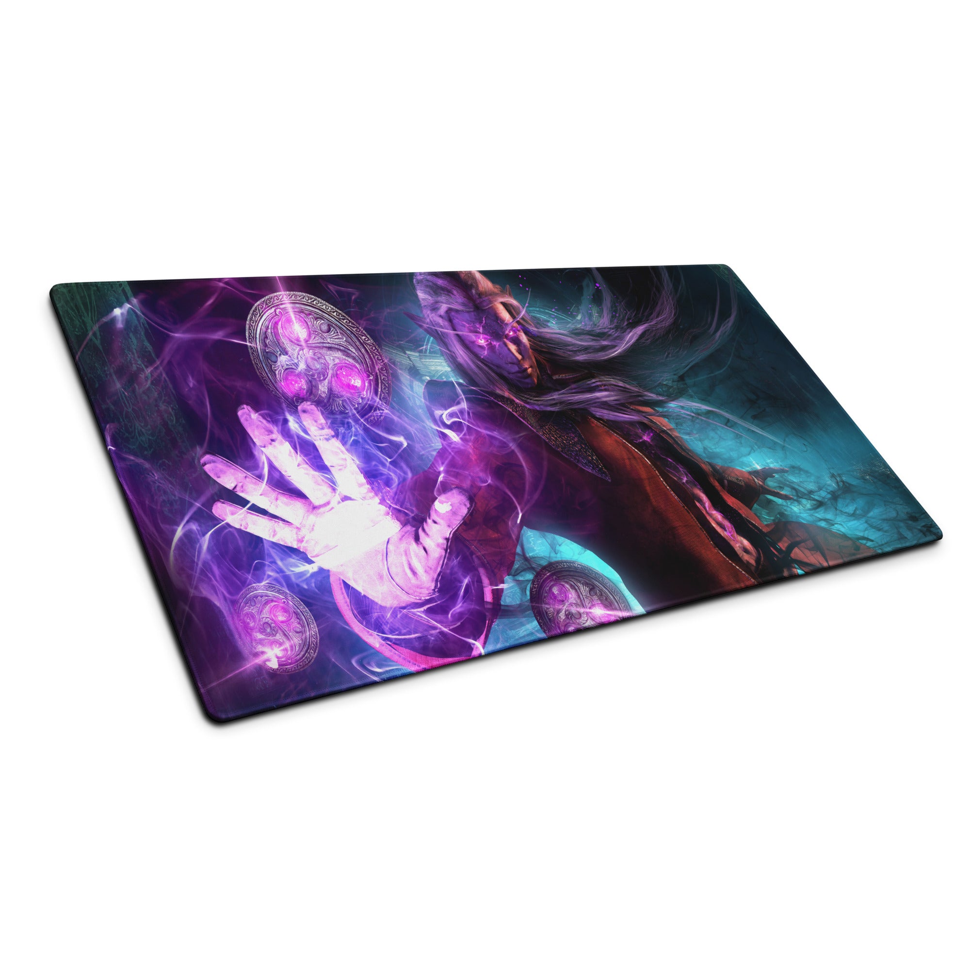 Large Gaming Mouse Pad Extended Desk Mat Purple Blue Neon Fantasy Art Style For Epic Gamer Battlestation Non Slip Surface