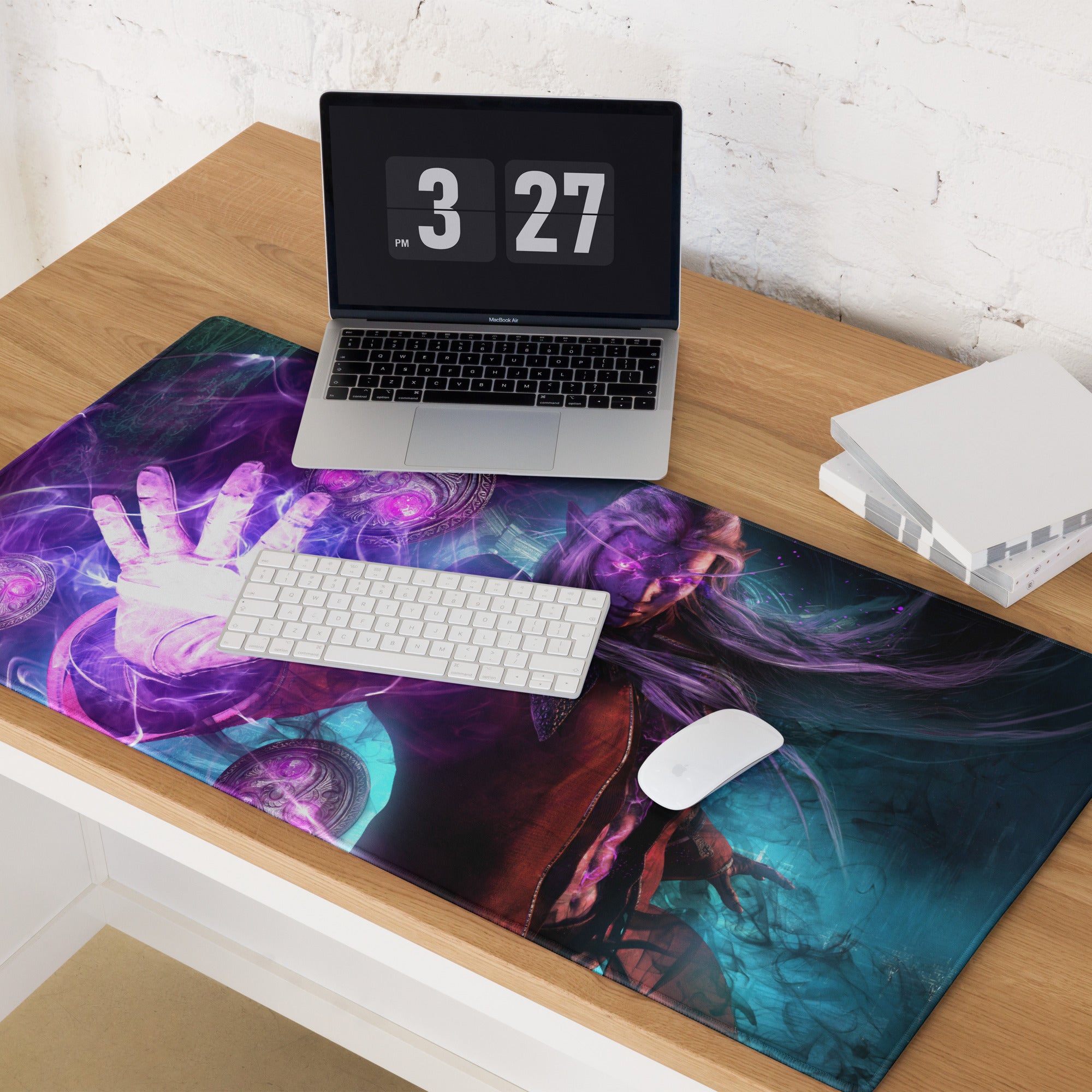 Large Gaming Mouse Pad Extended Desk Mat Purple Blue Neon Fantasy Art Style For Epic Gamer Battlestation Non Slip Surface