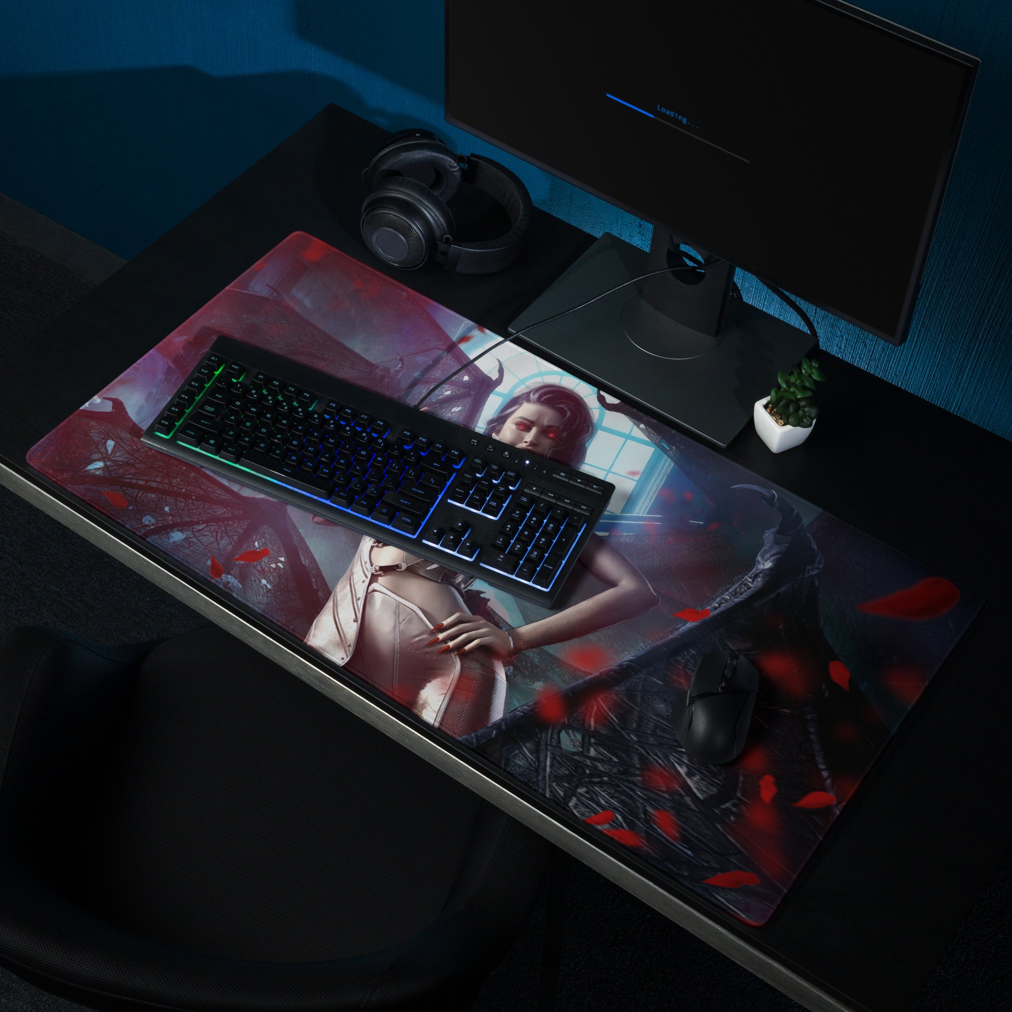 Gaming Mouse Pad Neon Red Blue Purple Cyberpunk Fantasy Desk Setup For PC Epic Dark Gamer Scene Digital Art