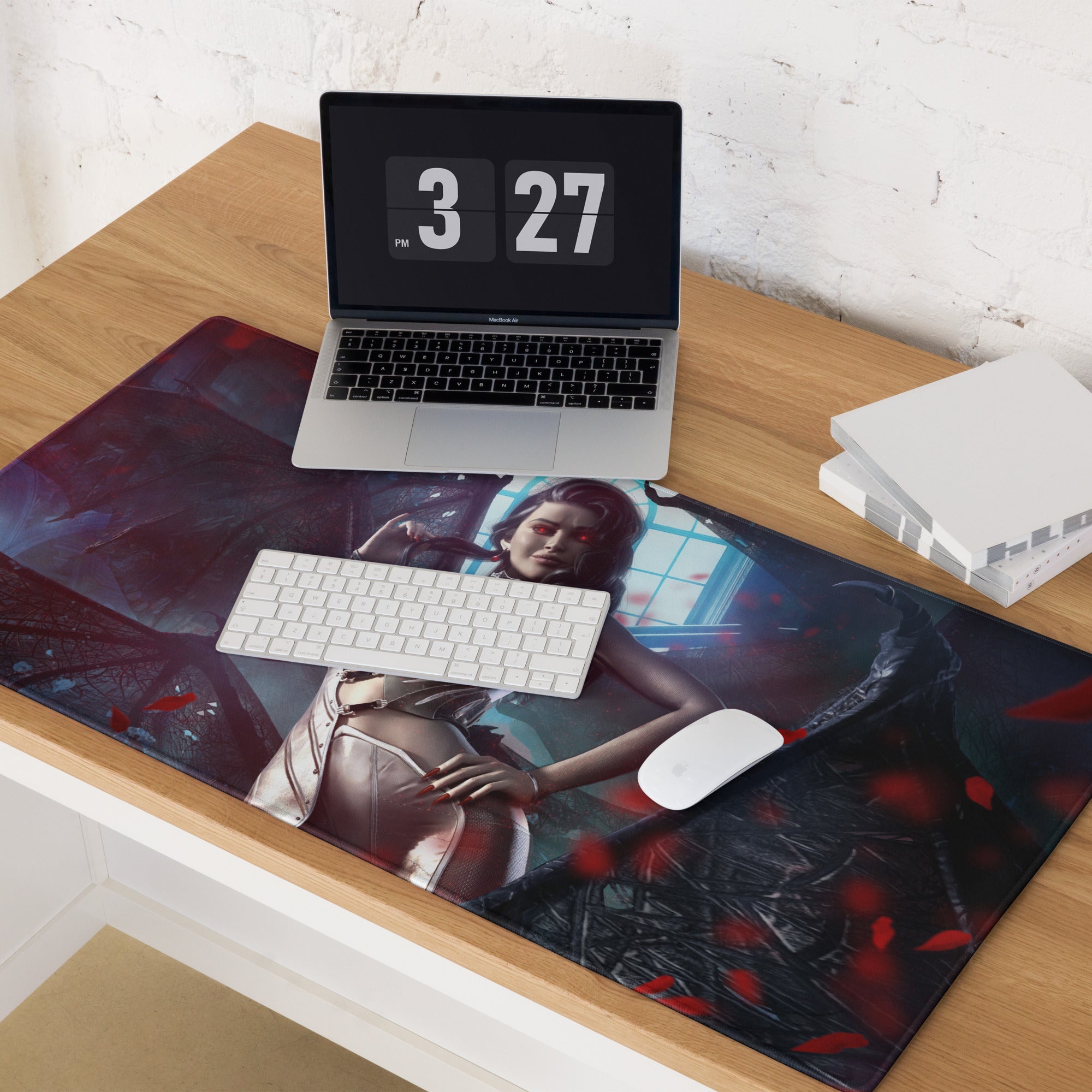 Gaming Mouse Pad Neon Red Blue Purple Cyberpunk Fantasy Desk Setup For PC Epic Dark Gamer Scene Digital Art