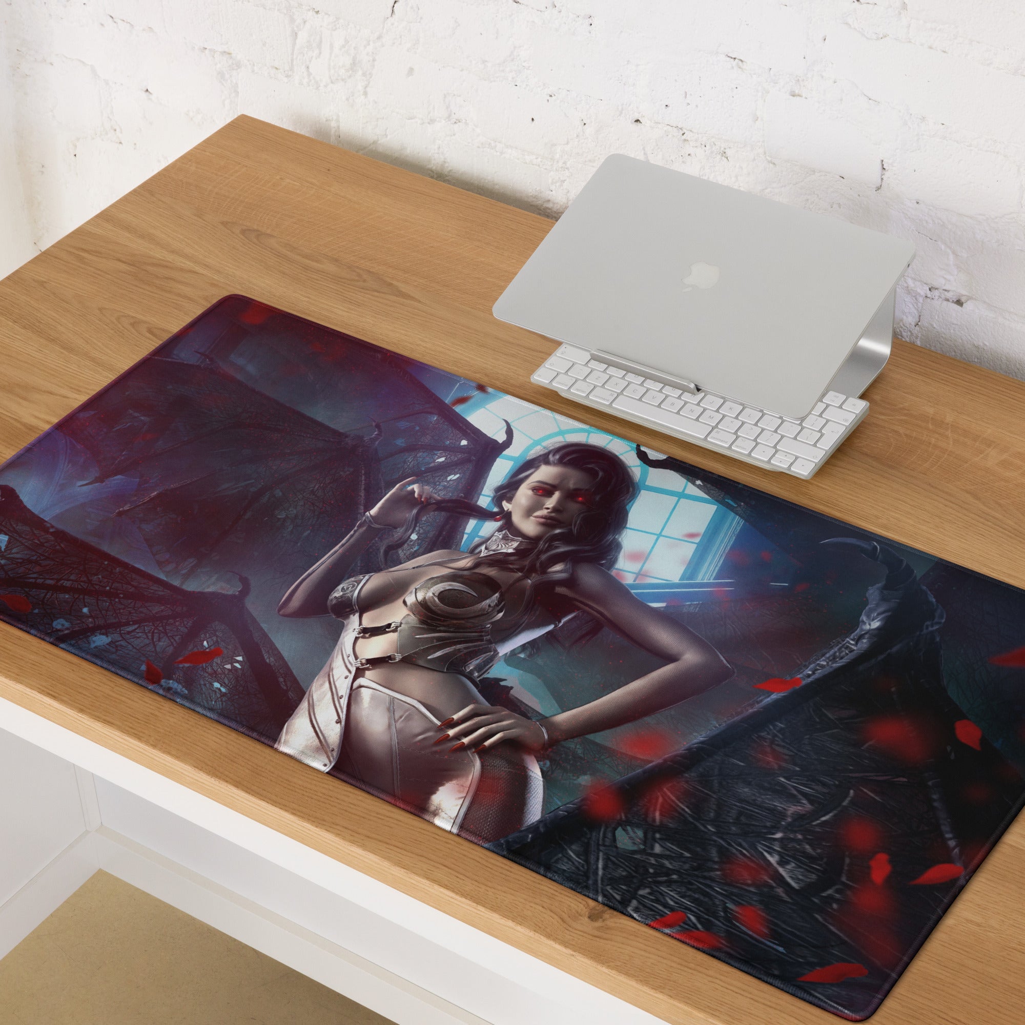 Gaming Mouse Pad Neon Red Blue Purple Cyberpunk Fantasy Desk Setup For PC Epic Dark Gamer Scene Digital Art