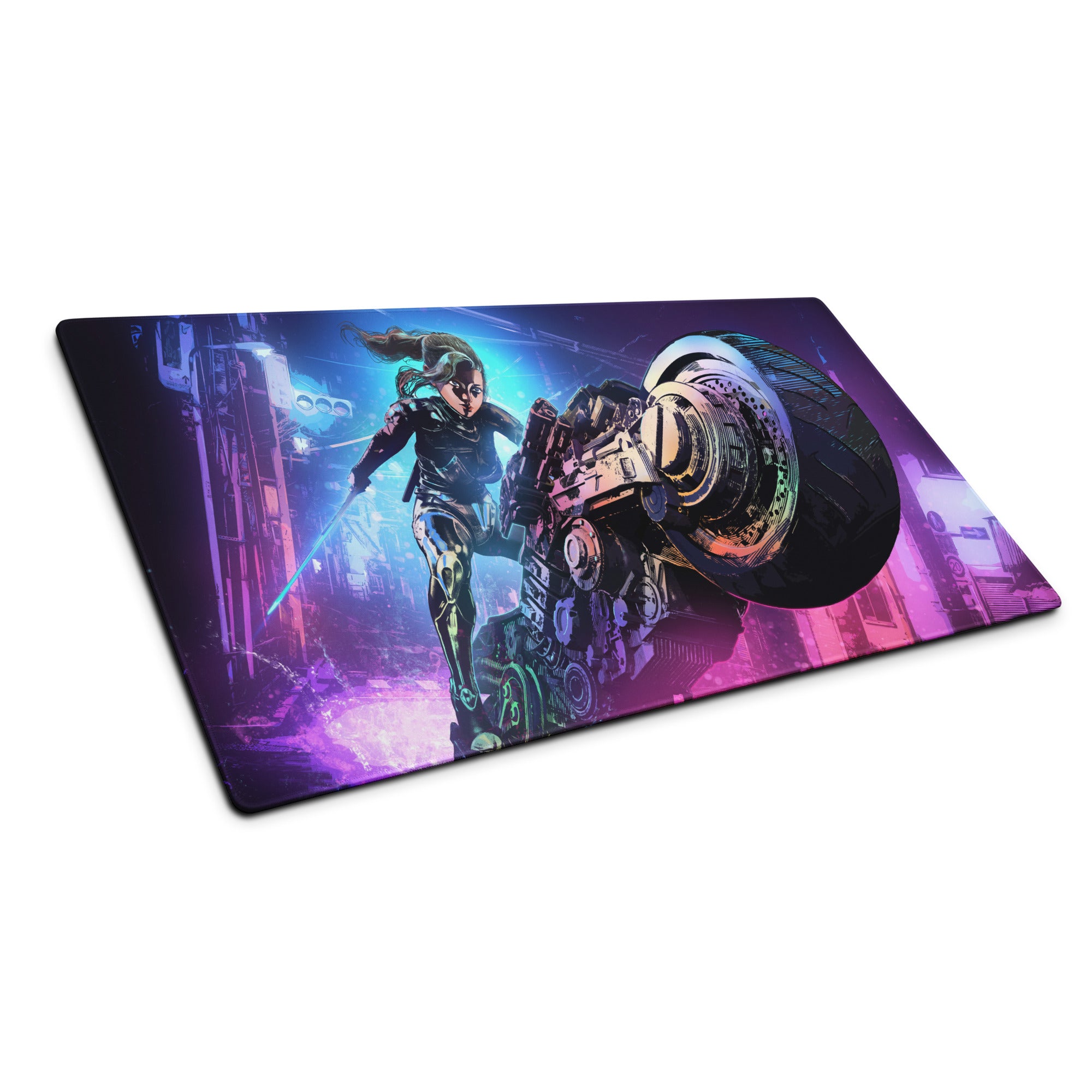 Gaming Mouse Pad Purple Blue Neon Cyberpunk Art For Gaming Desk Setup Large Non Slip Base