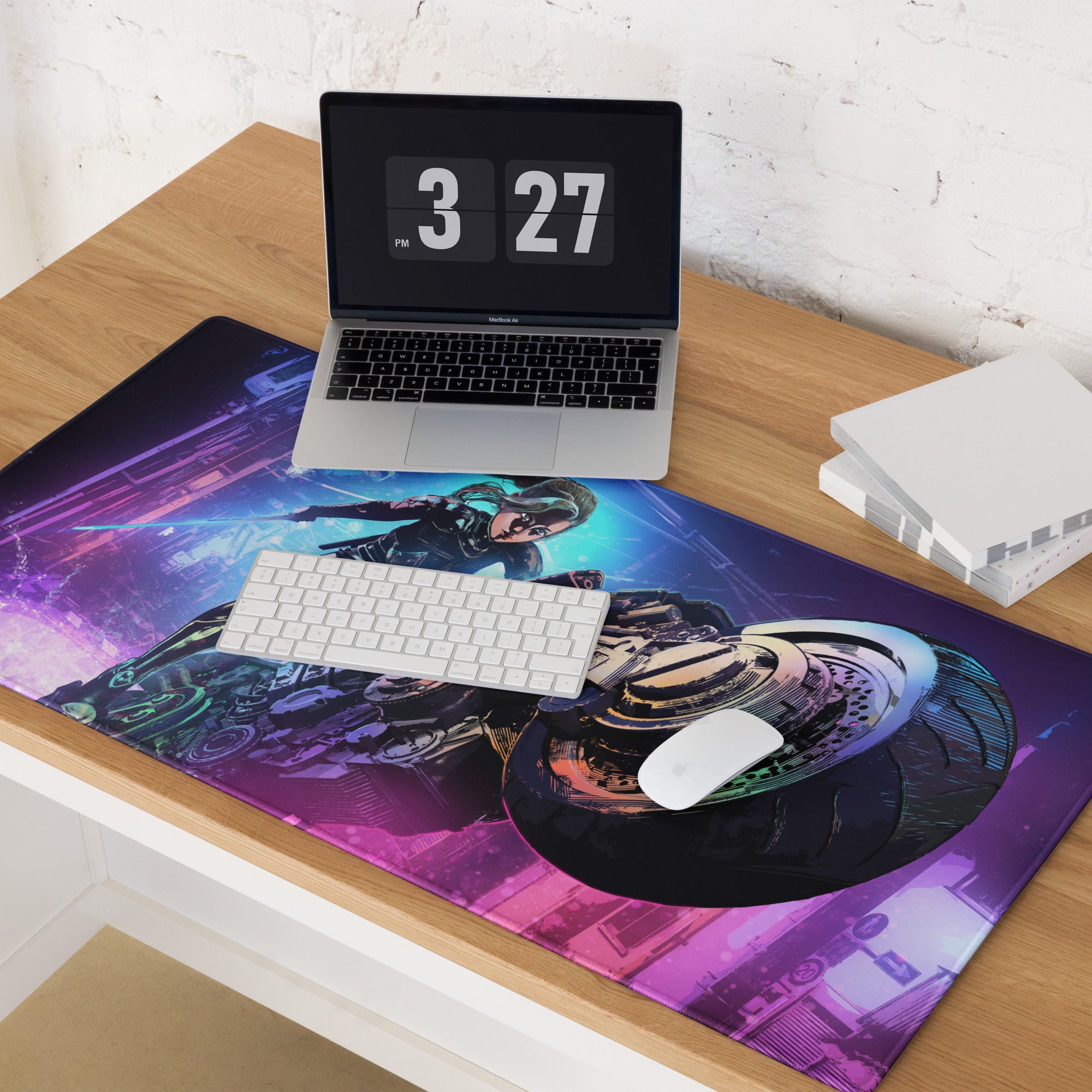 Gaming Mouse Pad Purple Blue Neon Cyberpunk Art For Gaming Desk Setup Large Non Slip Base