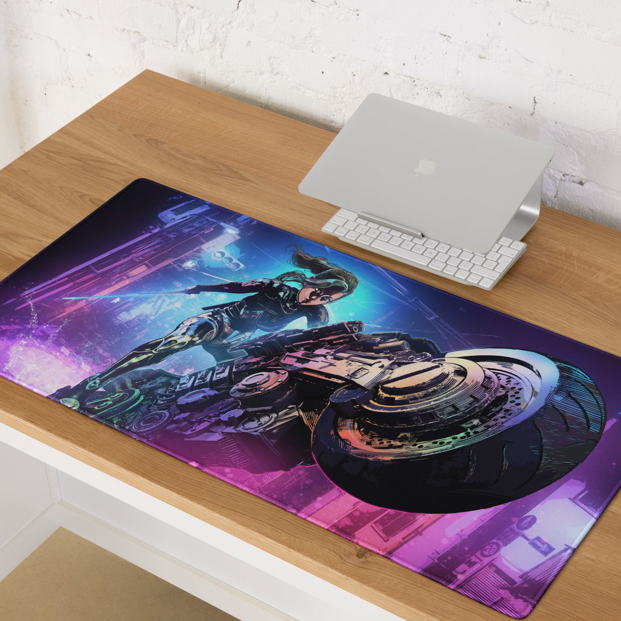 Gaming Mouse Pad Purple Blue Neon Cyberpunk Art For Gaming Desk Setup Large Non Slip Base