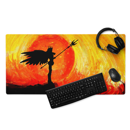 Gaming Mouse Pad Orange Sunset Silhouette Warrior Art Desk Setup Epic Mood Gamer Decor FPS MMO Digital Painting