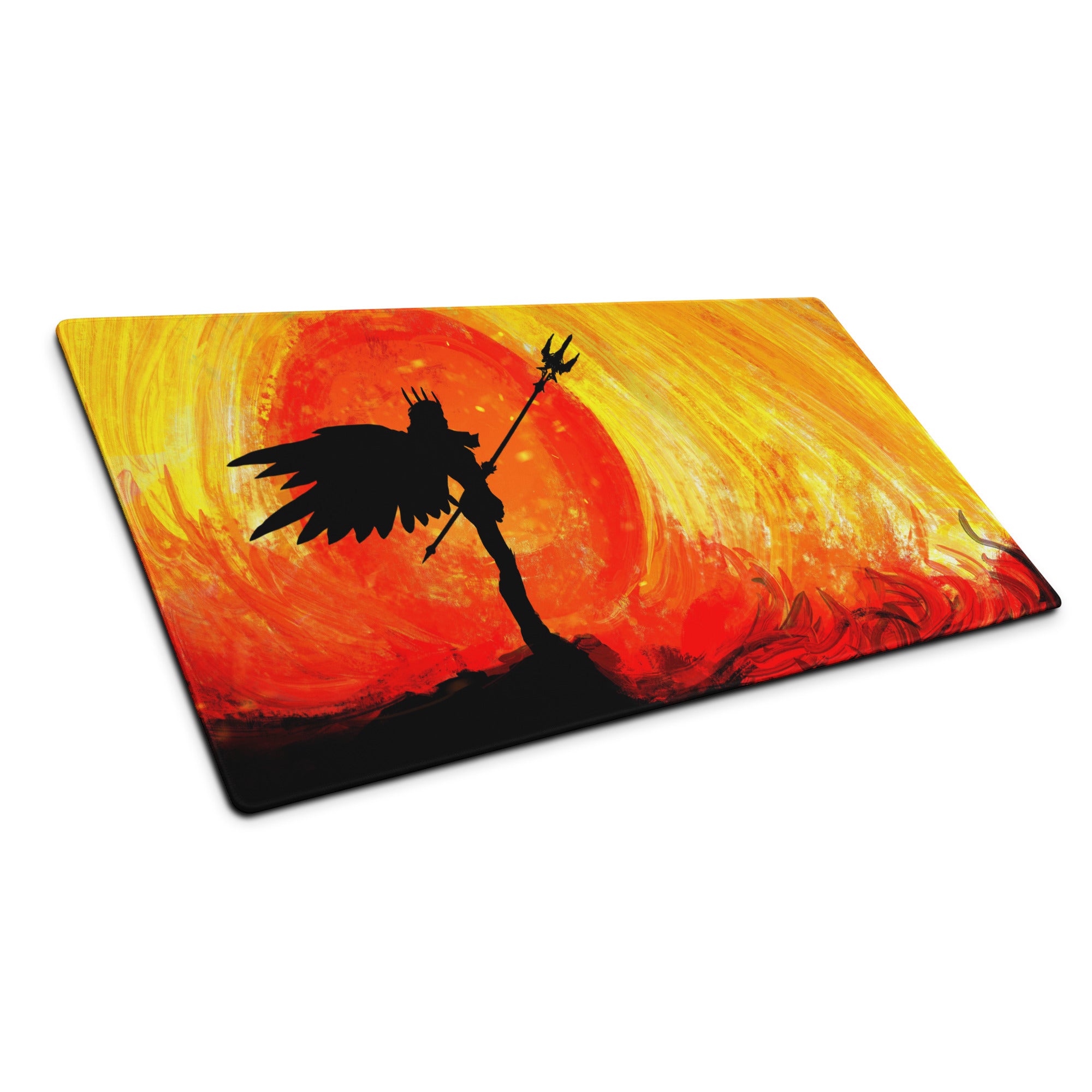 Gaming Mouse Pad Orange Sunset Silhouette Warrior Art Desk Setup Epic Mood Gamer Decor FPS MMO Digital Painting