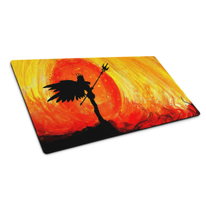 Gaming Mouse Pad Orange Sunset Silhouette Warrior Art Desk Setup Epic Mood Gamer Decor FPS MMO Digital Painting