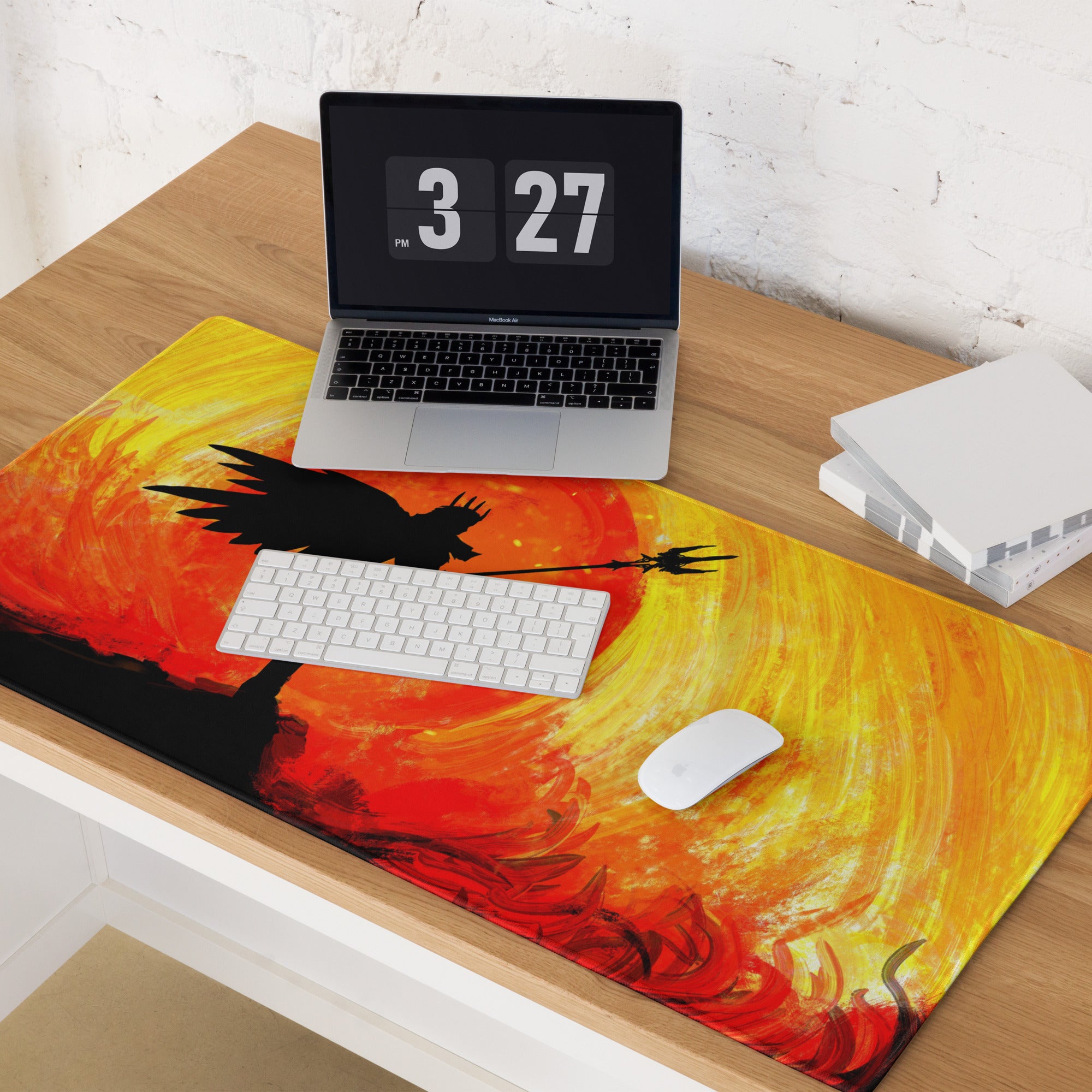 Gaming Mouse Pad Orange Sunset Silhouette Warrior Art Desk Setup Epic Mood Gamer Decor FPS MMO Digital Painting