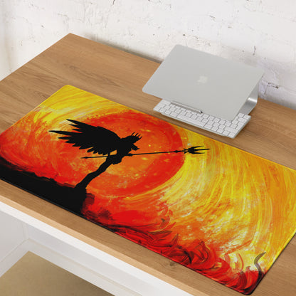 Gaming Mouse Pad Orange Sunset Silhouette Warrior Art Desk Setup Epic Mood Gamer Decor FPS MMO Digital Painting