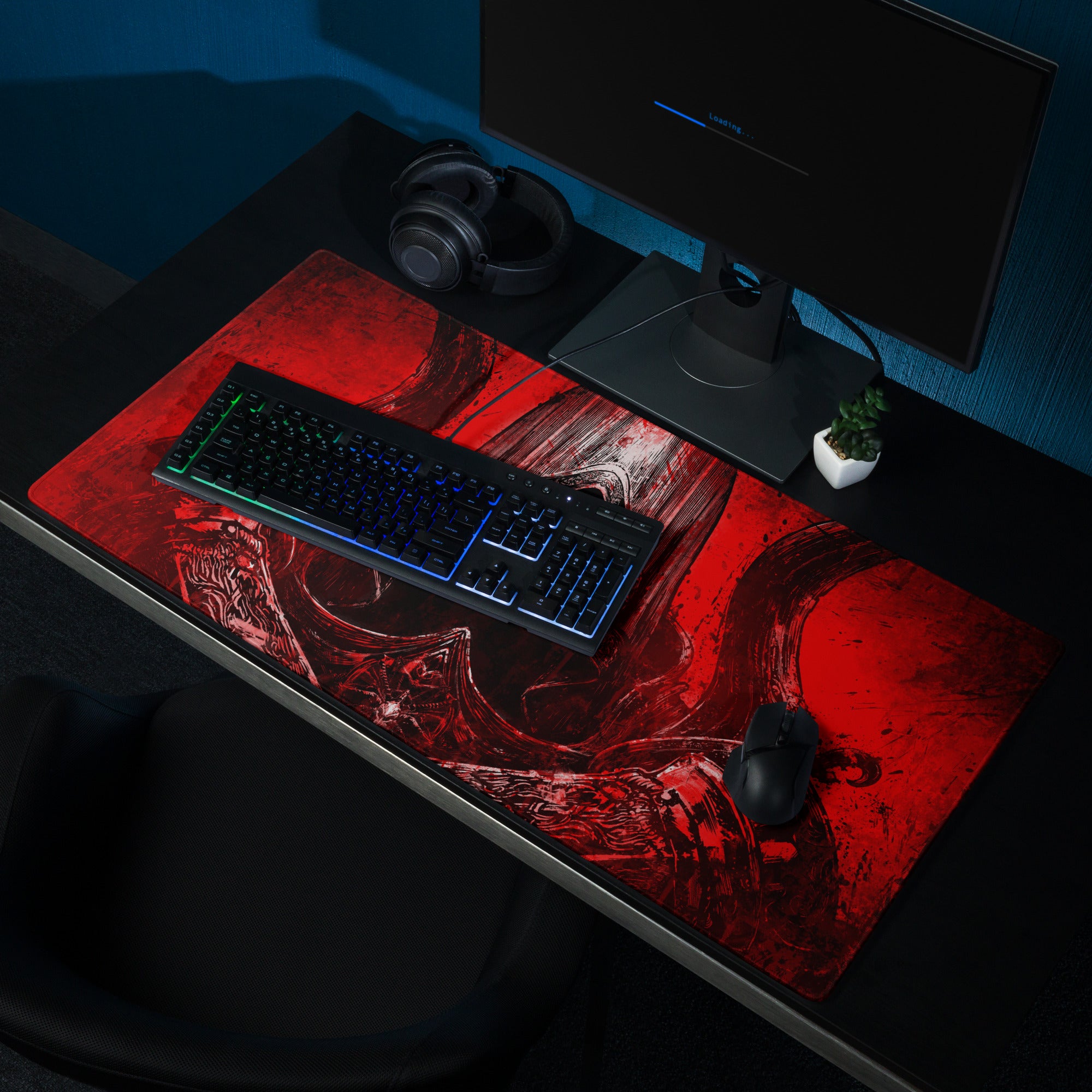Gaming Mouse Pad Red Black Large Non Slip Desk Mat For PC Gaming Setup Dramatic Dark Fantasy Style Art Print