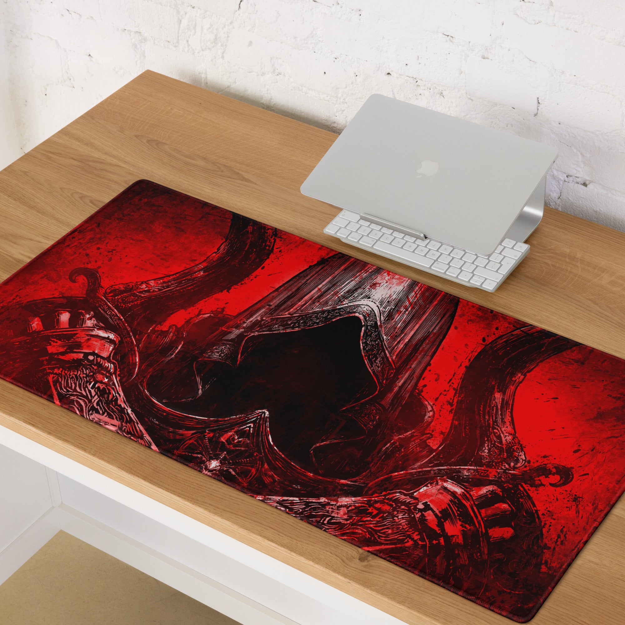 Gaming Mouse Pad Red Black Large Non Slip Desk Mat For PC Gaming Setup Dramatic Dark Fantasy Style Art Print