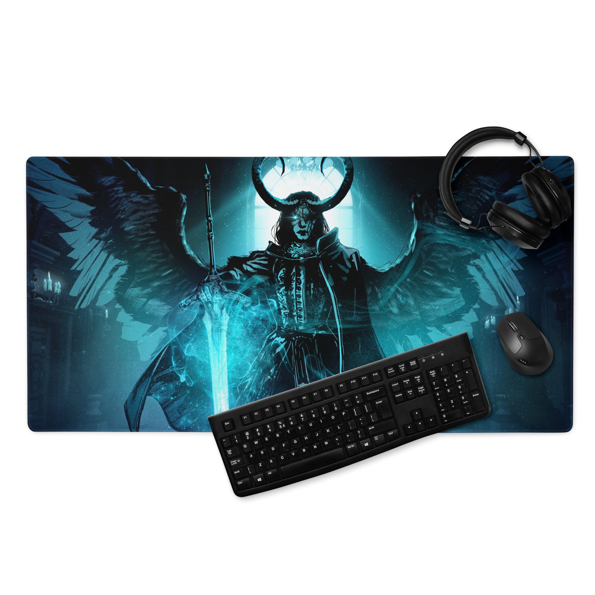 Blue Demon Warrior Gaming Mouse Pad Large Non Slip Edge Stitching Gaming Setup Mat