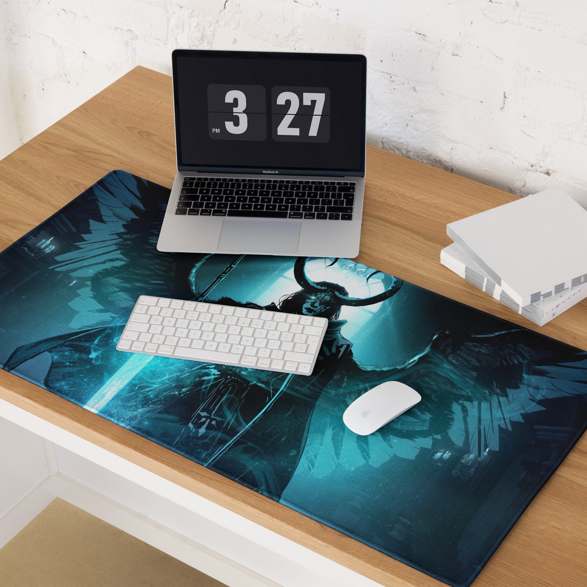 Blue Demon Warrior Gaming Mouse Pad Large Non Slip Edge Stitching Gaming Setup Mat