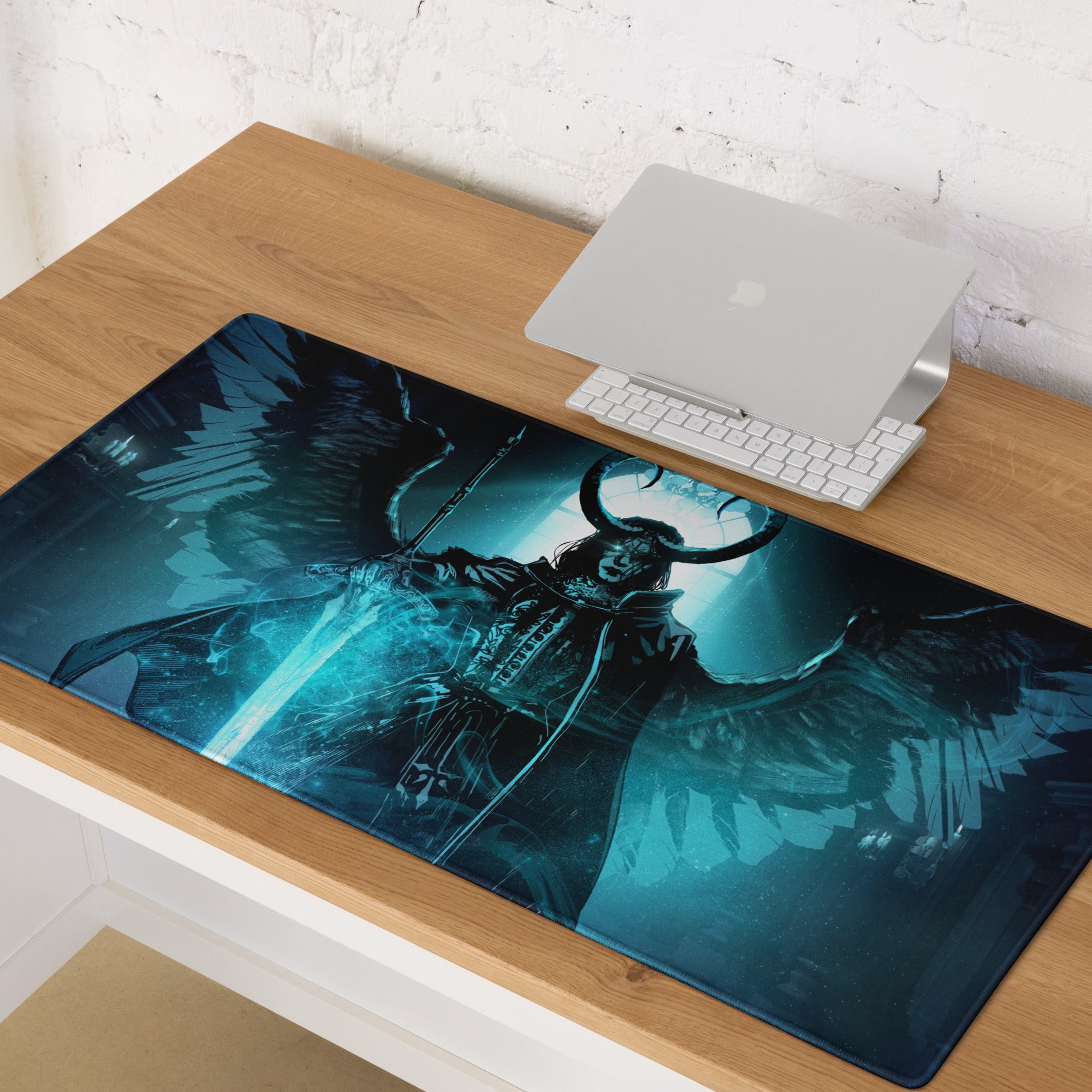 Blue Demon Warrior Gaming Mouse Pad Large Non Slip Edge Stitching Gaming Setup Mat