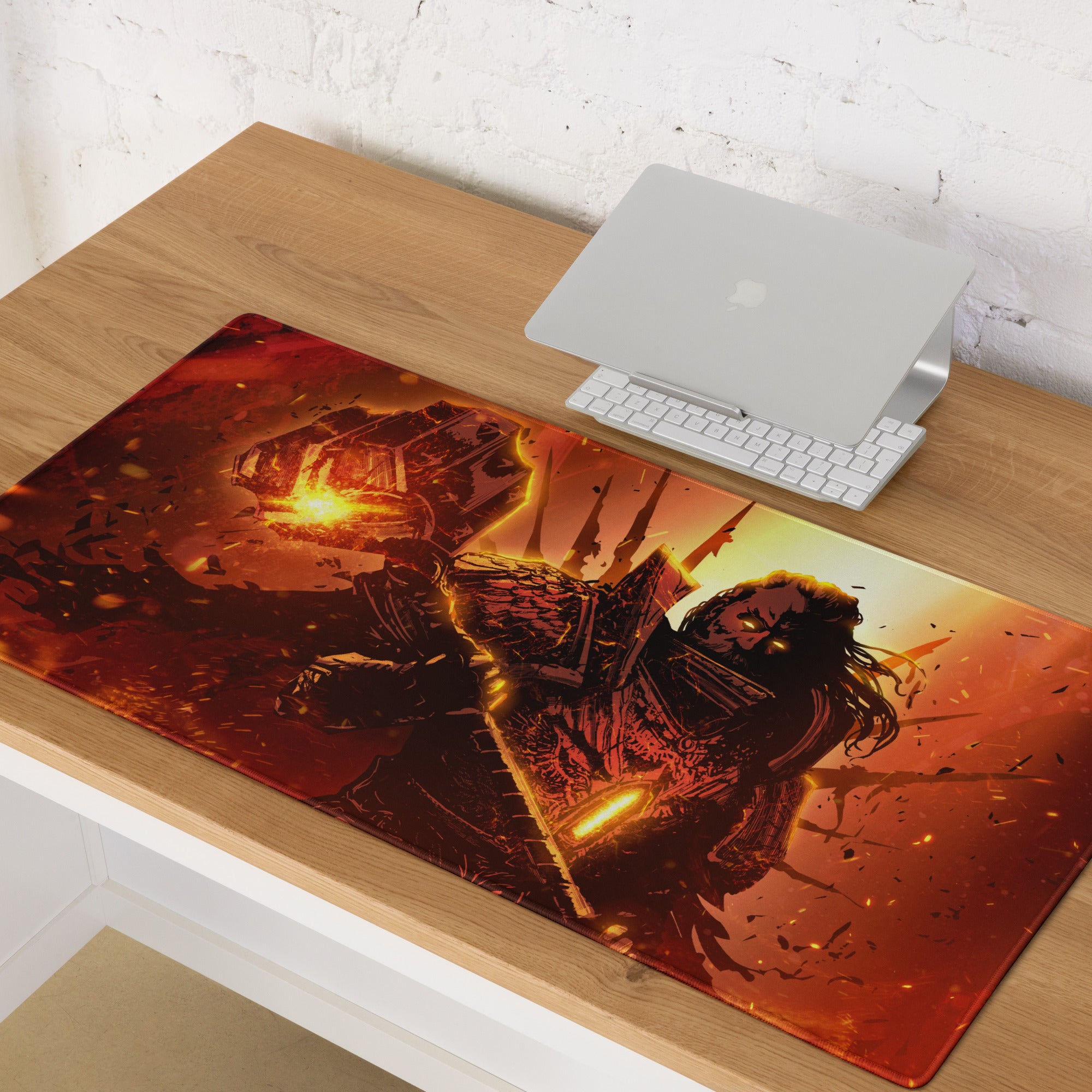 Gaming Mouse Pad Red Orange Black Style Modern Desk Intense Mood Gamer Decor Artwork