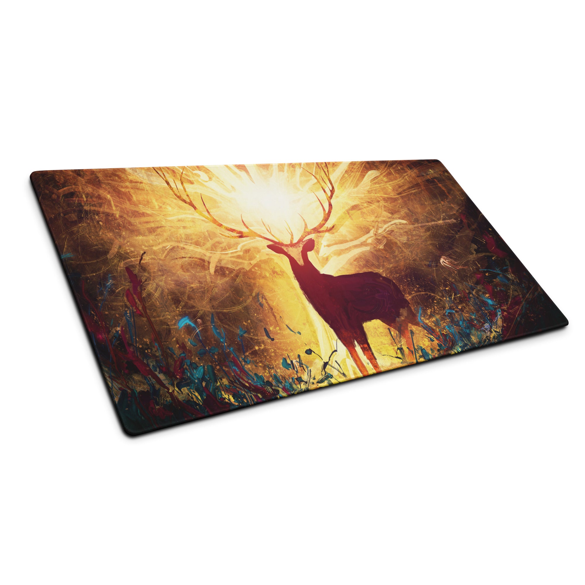 Gamer Mouse Pad Warm Orange Gold Deer Silhouette Art Desktop Desk Pad for Gaming Setup Large Non Slip Surface