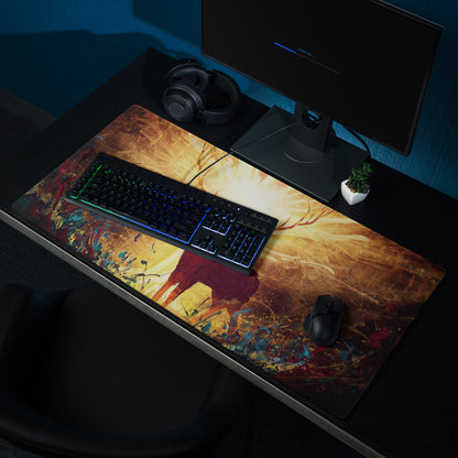 Gamer Mouse Pad Warm Orange Gold Deer Silhouette Art Desktop Desk Pad for Gaming Setup Large Non Slip Surface