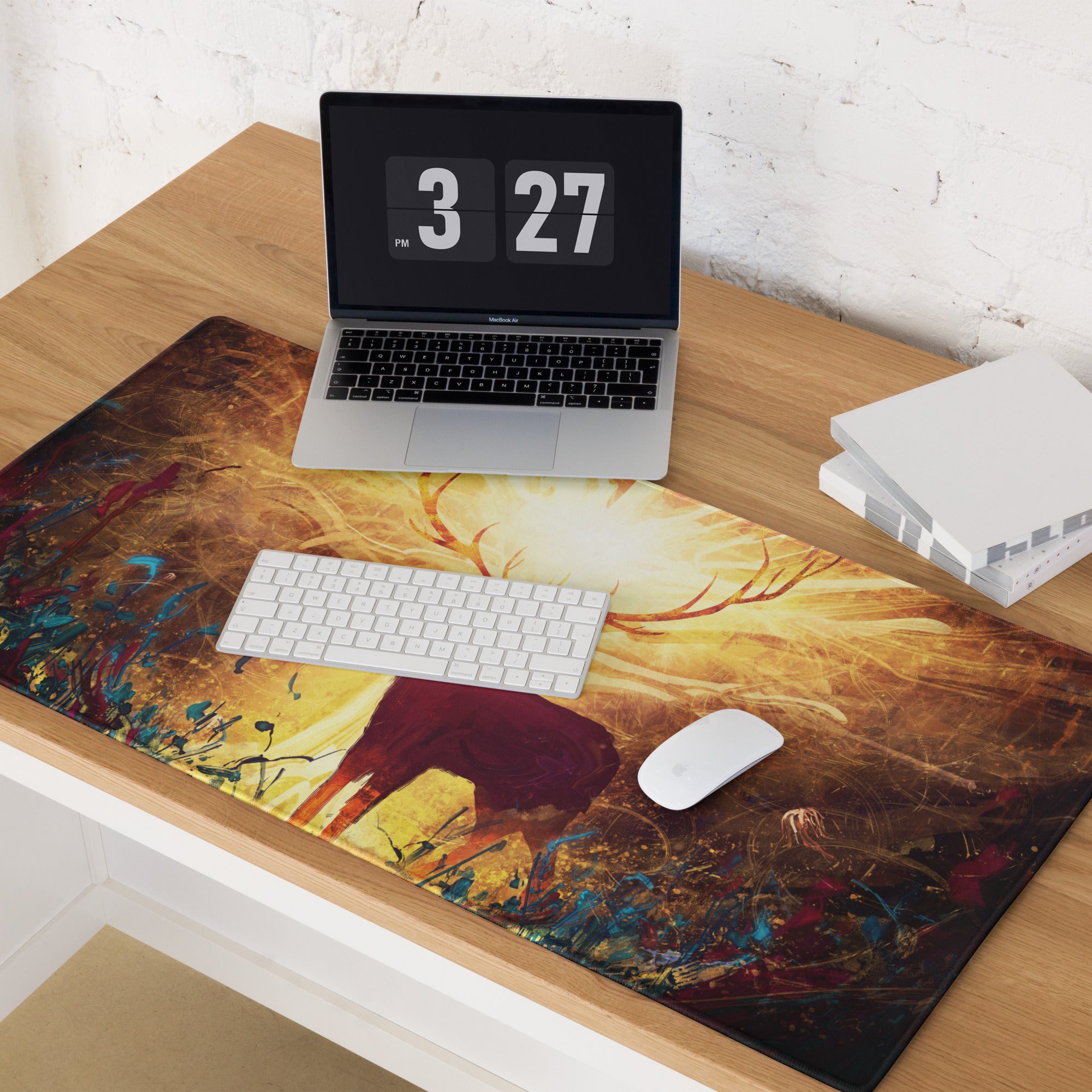 Gamer Mouse Pad Warm Orange Gold Deer Silhouette Art Desktop Desk Pad for Gaming Setup Large Non Slip Surface