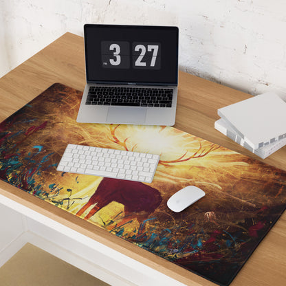 Gamer Mouse Pad Warm Orange Gold Deer Silhouette Art Desktop Desk Pad for Gaming Setup Large Non Slip Surface