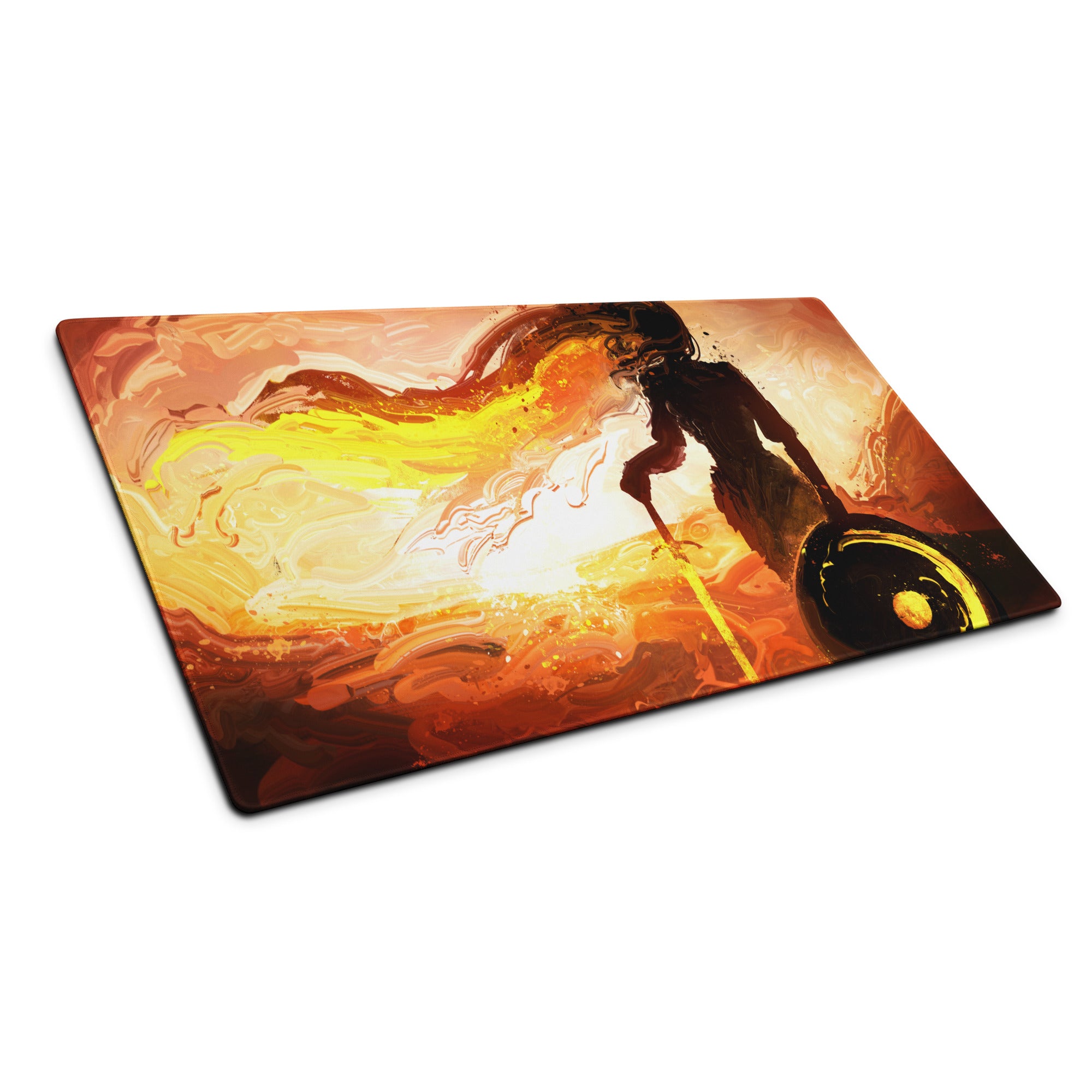 Orange Black Fiery Abstract Gaming Mouse Pad Large Non Slip With Edge Stitching For Gaming Setup