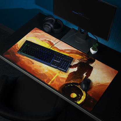 Orange Black Fiery Abstract Gaming Mouse Pad Large Non Slip With Edge Stitching For Gaming Setup