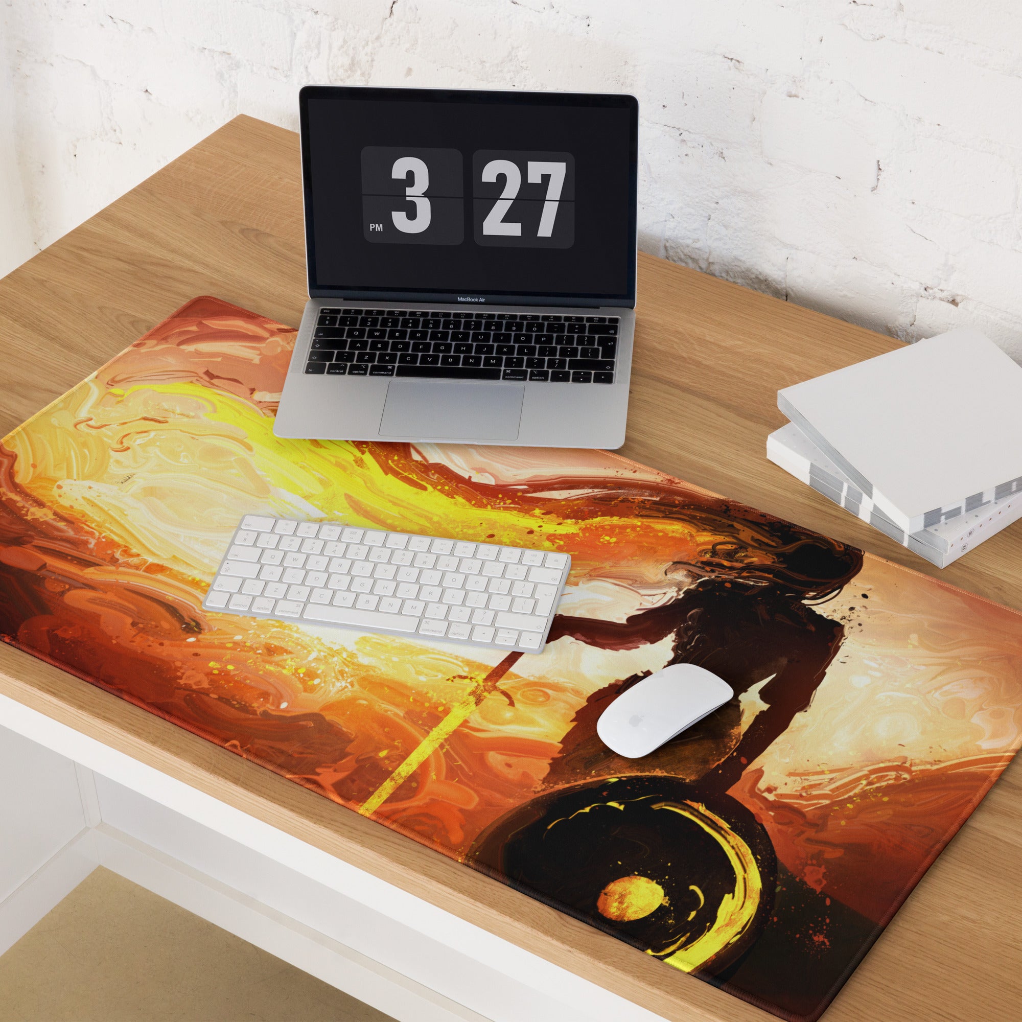Orange Black Fiery Abstract Gaming Mouse Pad Large Non Slip With Edge Stitching For Gaming Setup
