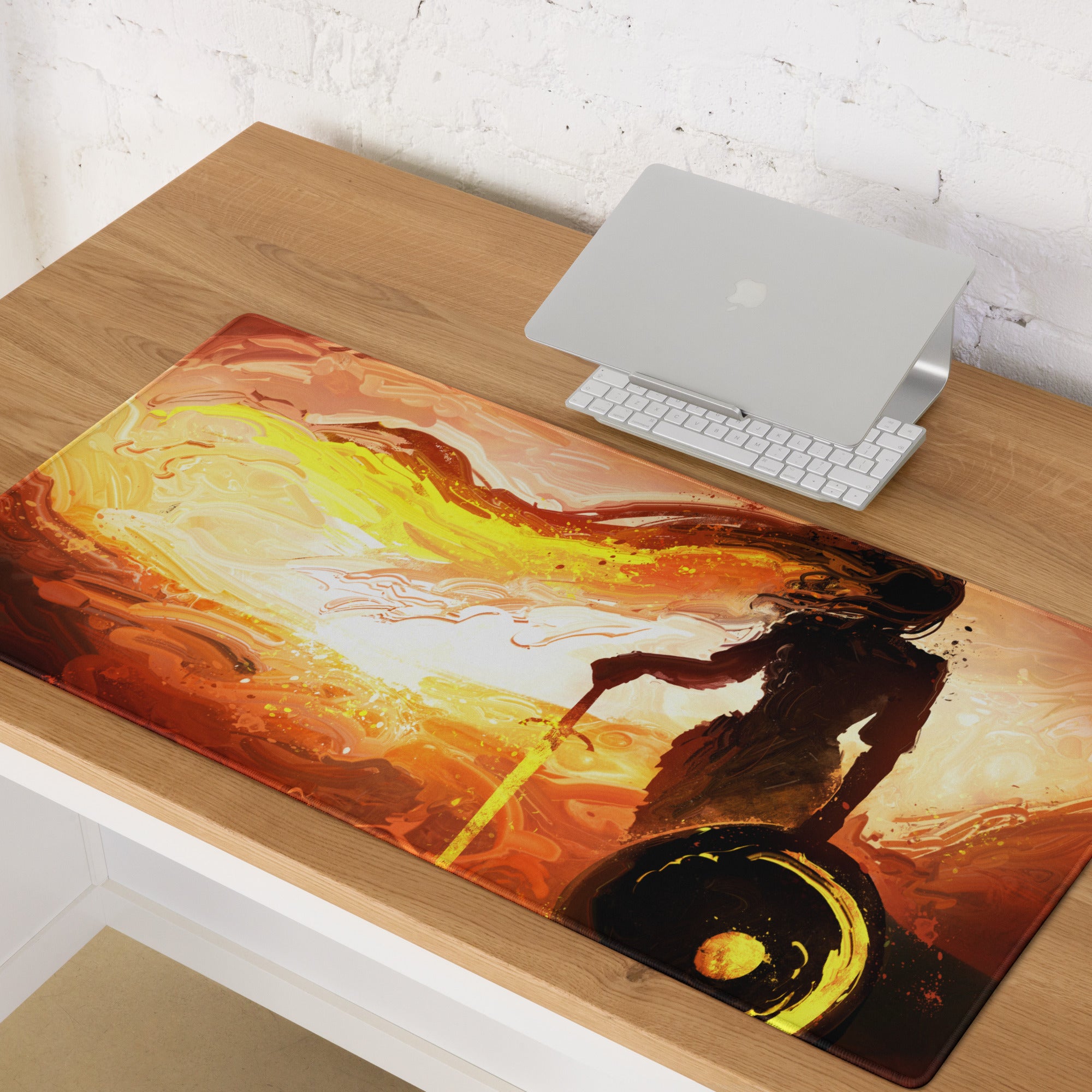 Orange Black Fiery Abstract Gaming Mouse Pad Large Non Slip With Edge Stitching For Gaming Setup