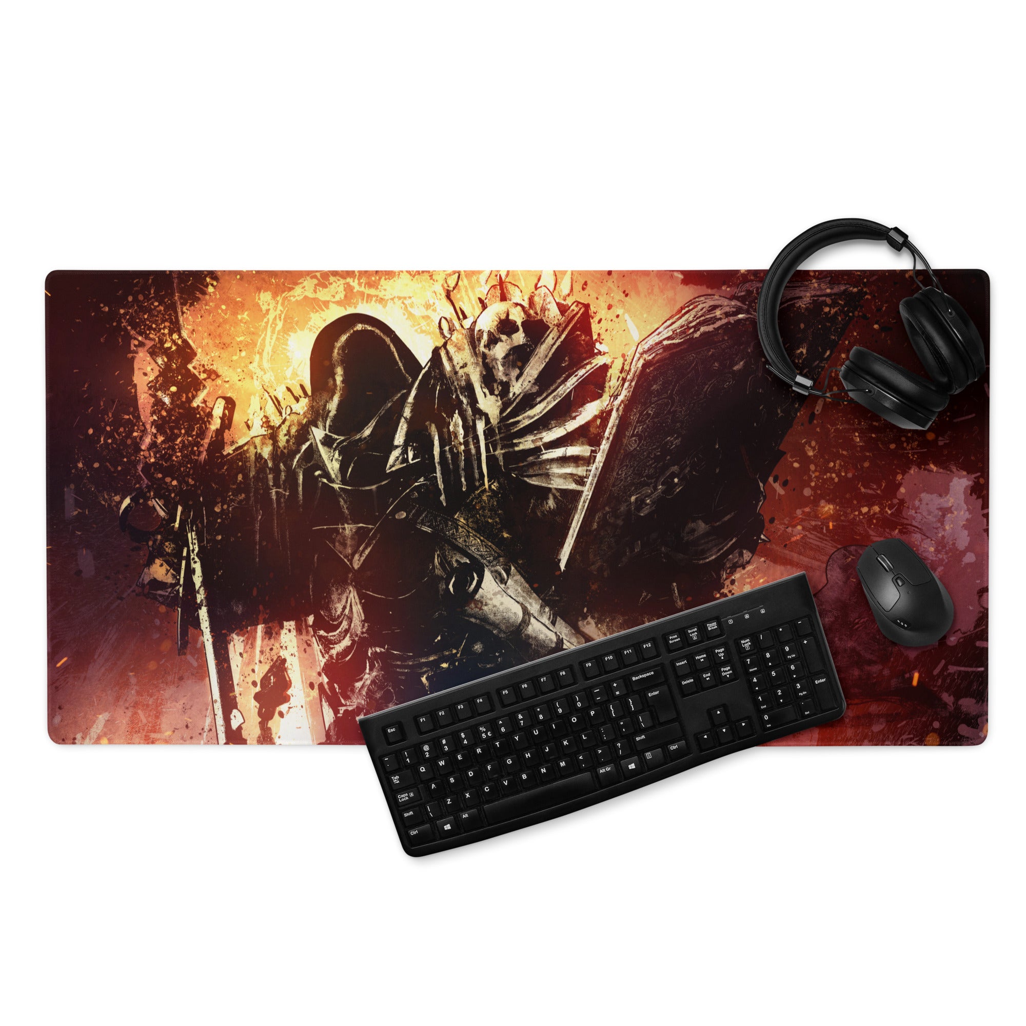 Gaming Mouse Pad Orange Black Fire Graphic For Desktop Setup Modern Art Style Bold Mood Gamer Desk Mat Digital Art Print