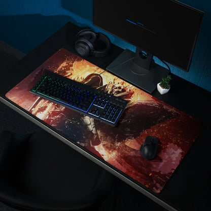 Gaming Mouse Pad Orange Black Fire Graphic For Desktop Setup Modern Art Style Bold Mood Gamer Desk Mat Digital Art Print