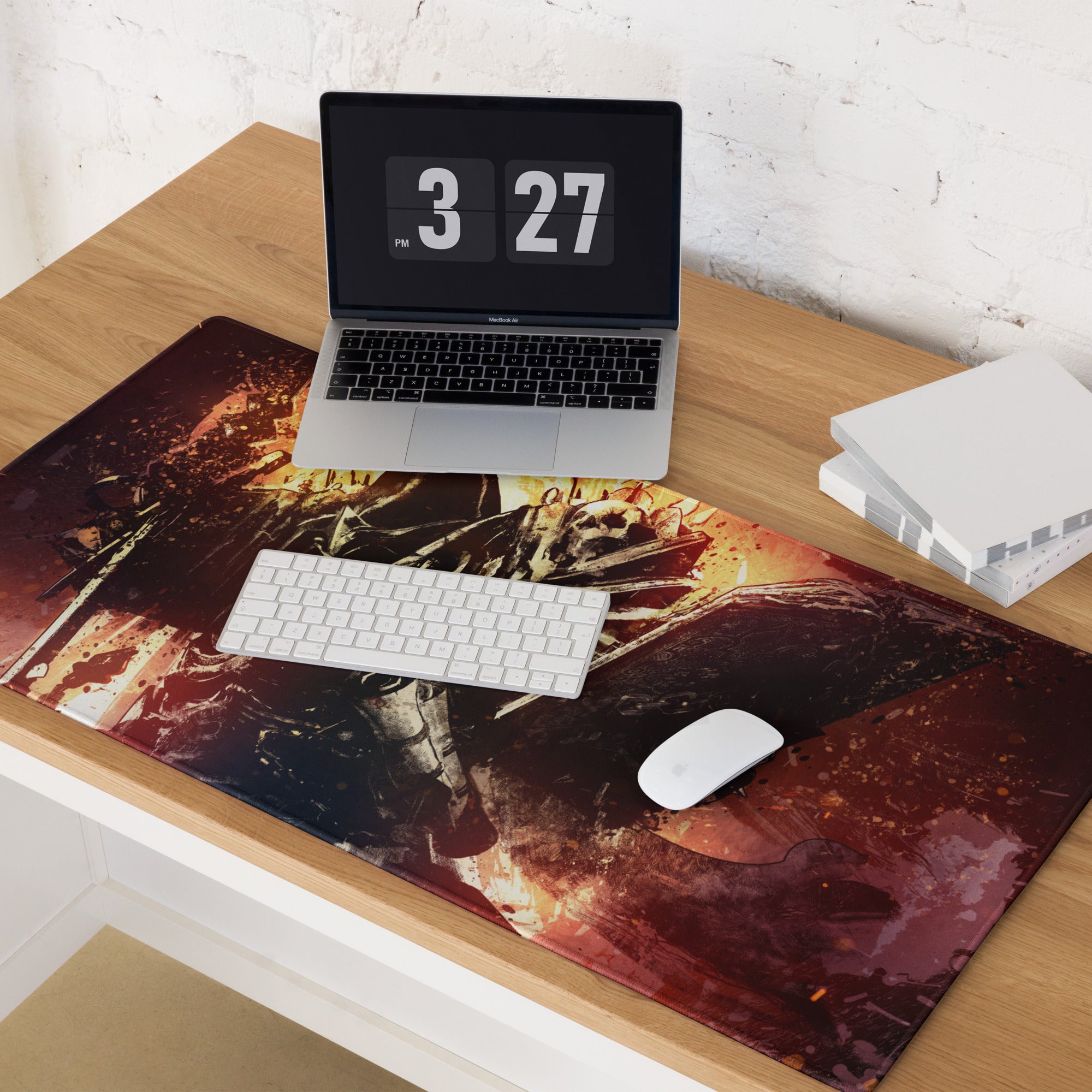 Gaming Mouse Pad Orange Black Fire Graphic For Desktop Setup Modern Art Style Bold Mood Gamer Desk Mat Digital Art Print