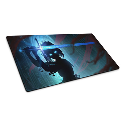 Blue Neon Gaming Mouse Pad For Desk Setup In Digital Art Style With Immersive Cyberpunk Mood And Large Extended Surface