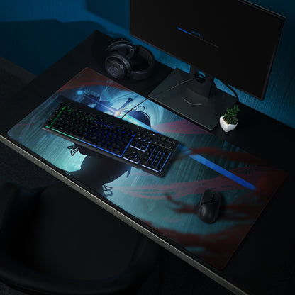 Blue Neon Gaming Mouse Pad For Desk Setup In Digital Art Style With Immersive Cyberpunk Mood And Large Extended Surface