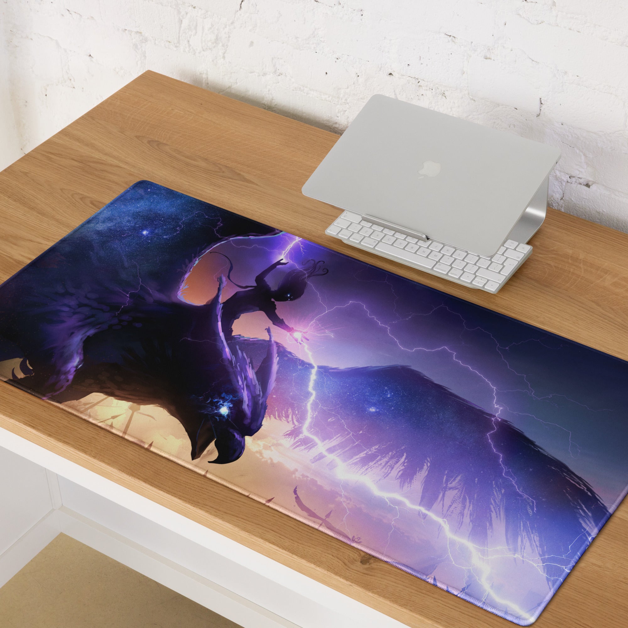 Gaming Mouse Pad Purple Blue Neon Fantasy Dragon Art for Gaming Desk Large Non Slip Edge Stitch